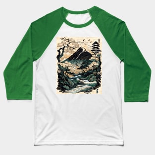 Traditional Japanese Mountain River Nature Scene Baseball T-Shirt